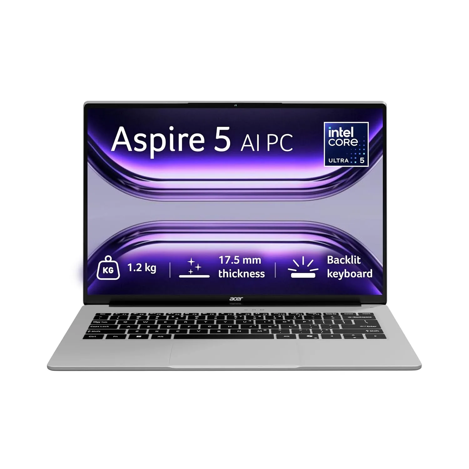 Acer Aspire 5 AI PC, Intel Core Ultra 5 125H Processor,Office 2024 + M365 Basic,16 GB RAM, 512 GB SSD, WUXGA IPS, 14.0"/35.56 cm, Win 11 Home,Pure Silver,1.2 kg, A514-54H, Backlit KB, Premium Laptop